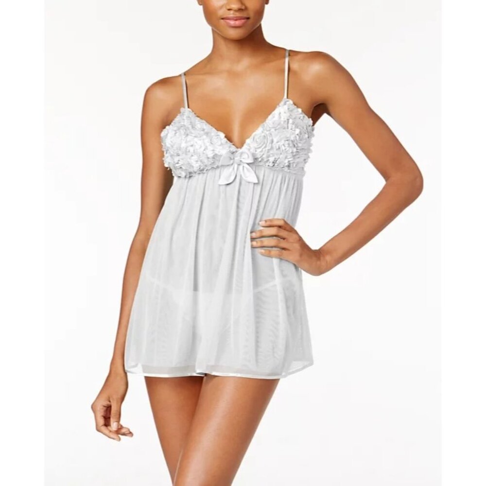 FLORA NIKROOZ Bellflower White Floral Lace & Sheer Babydoll Lingerie Gown Sz L - Picture 4 of 8